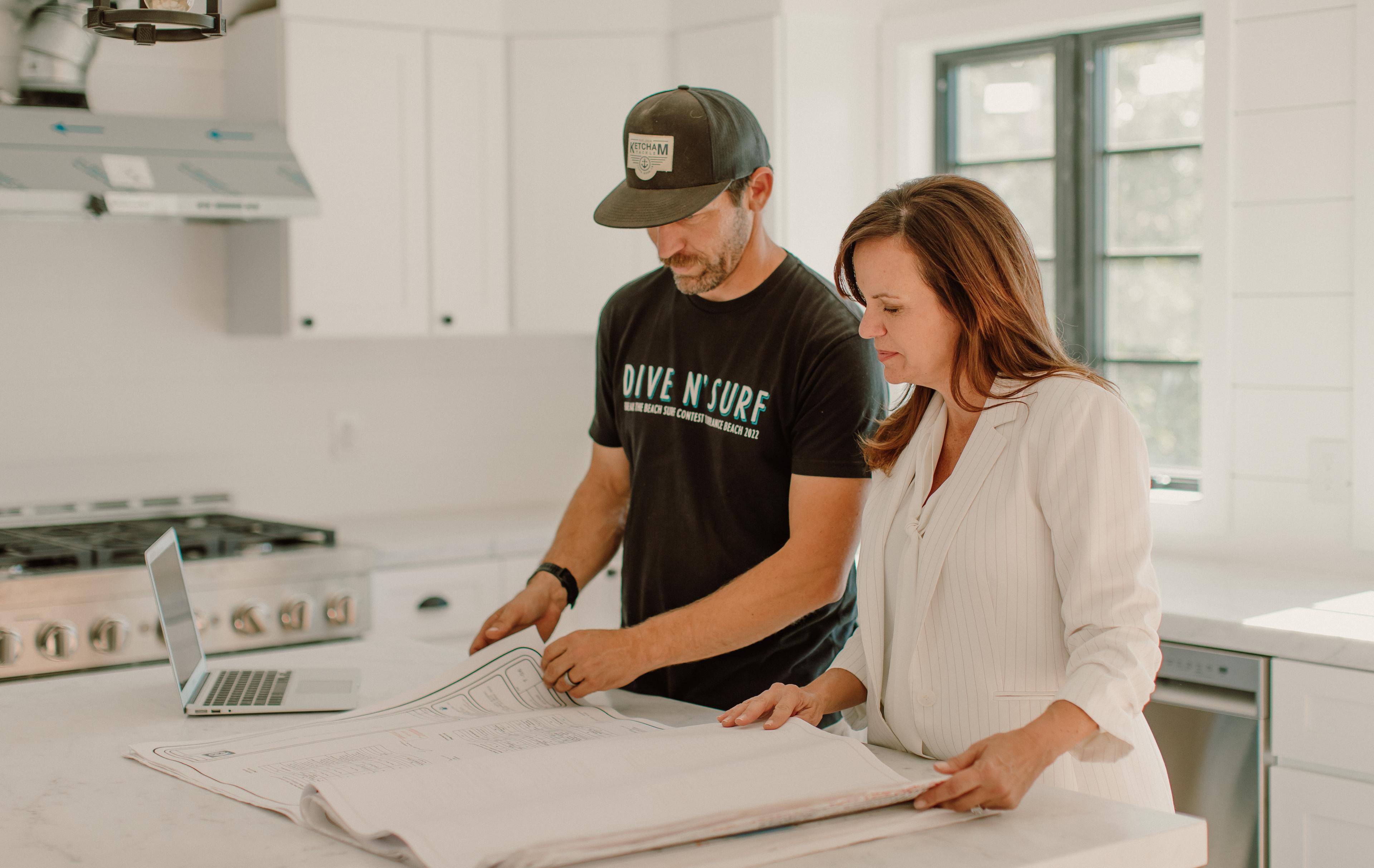 Marci Surfas reviewing blueprints